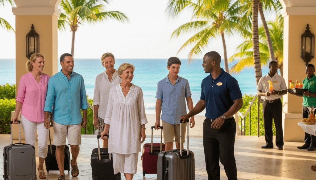 Stress-free Montego Bay airport transfer arrival with happy tourists and JamVenture driver